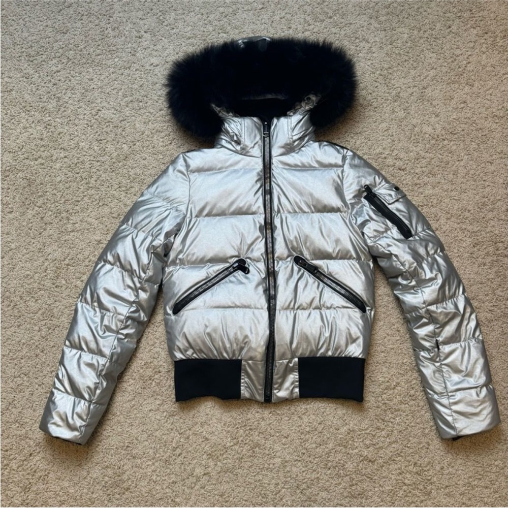 Goldbergh Bombardino Auro Jacket Metallic Silver Ski Jacket US 4 Village Puffer